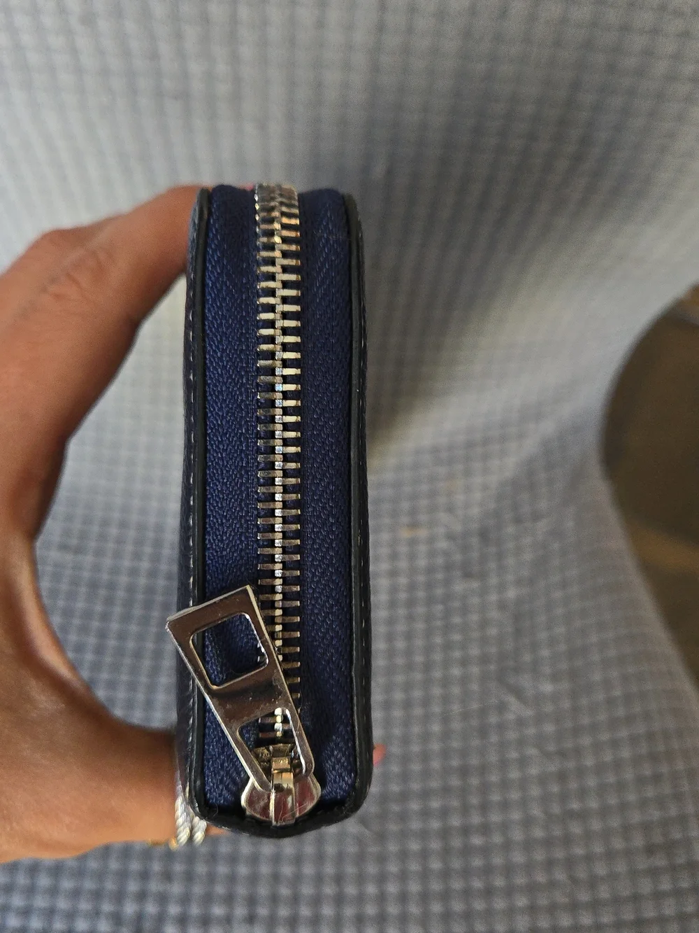 Loewe Navy Pebbled Leather Zip Wallet with Cream Star Accents